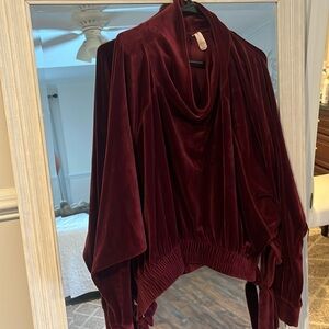 Velour blouse with cowl neck and ties on the side